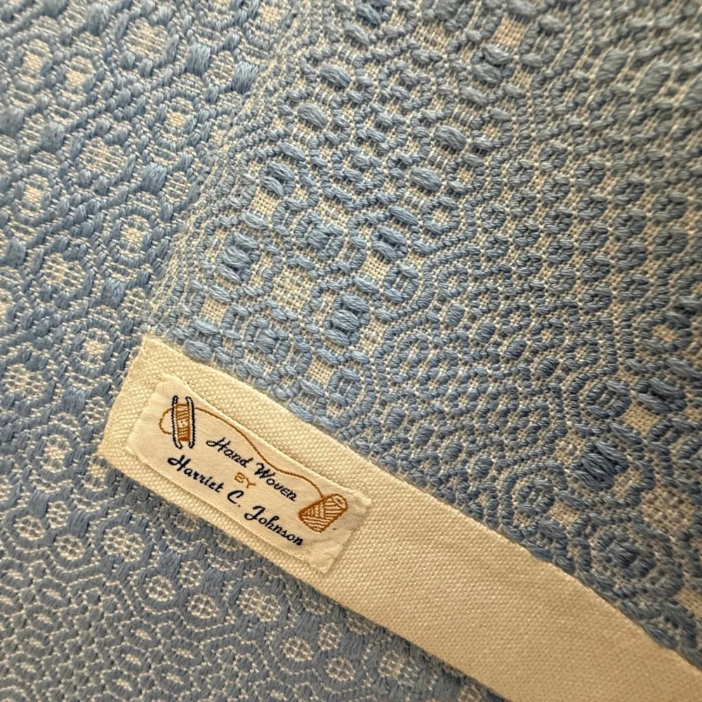 Harriet C Johnson Hand Woven Blue White Cotton Placemats Set 3 Vintage Textiles